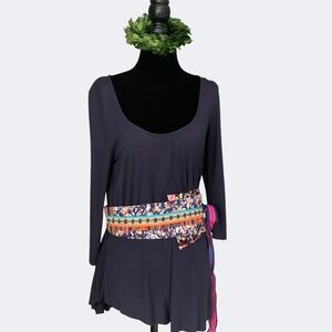 Anthropologie a common thread Navy Blue Jersey Obi Belted Side Tie Top SZ S